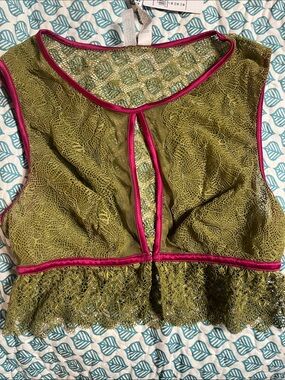 intimissimi Olive Green Lace Bralette with Magenta Trim